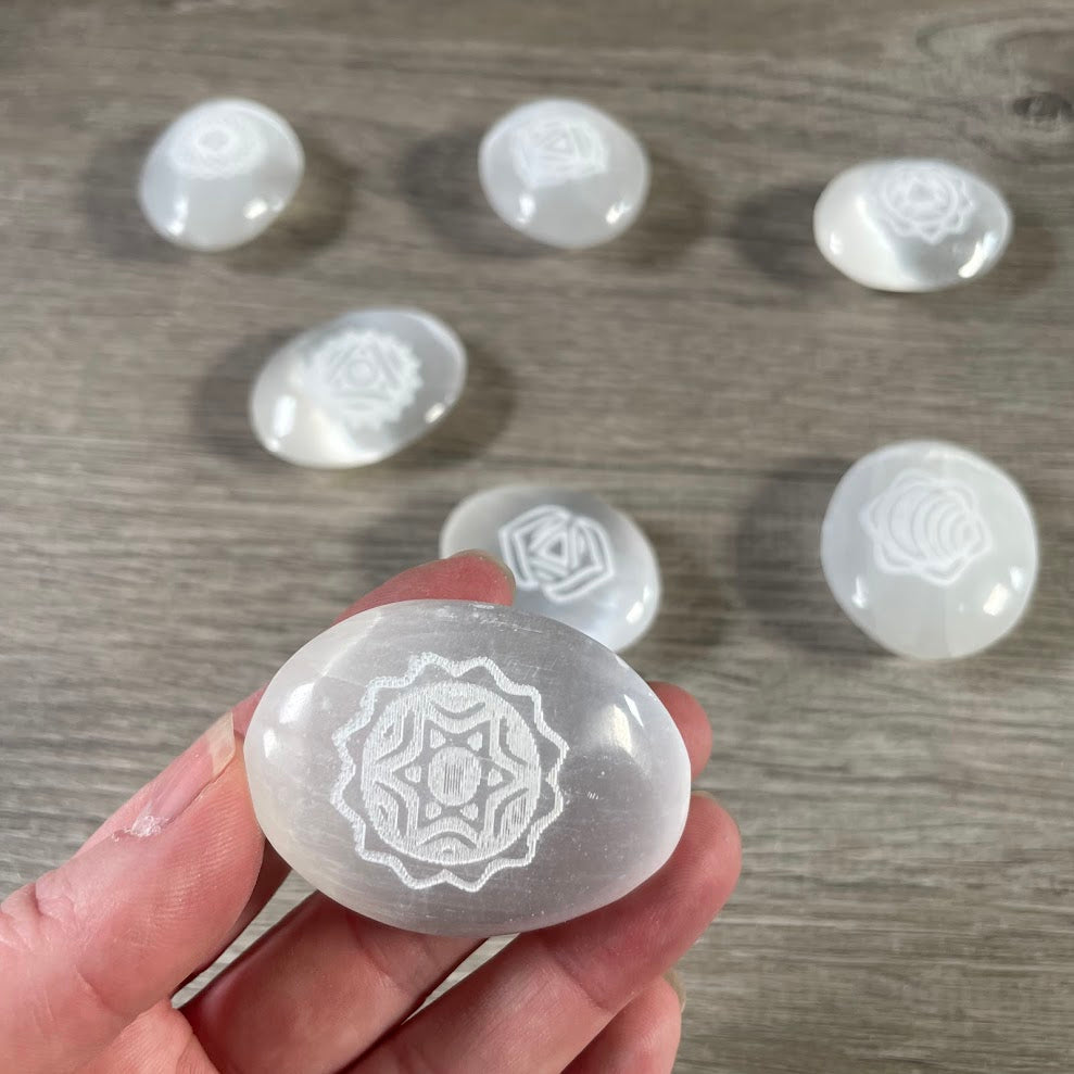 Seven chakra crystal palm stone set