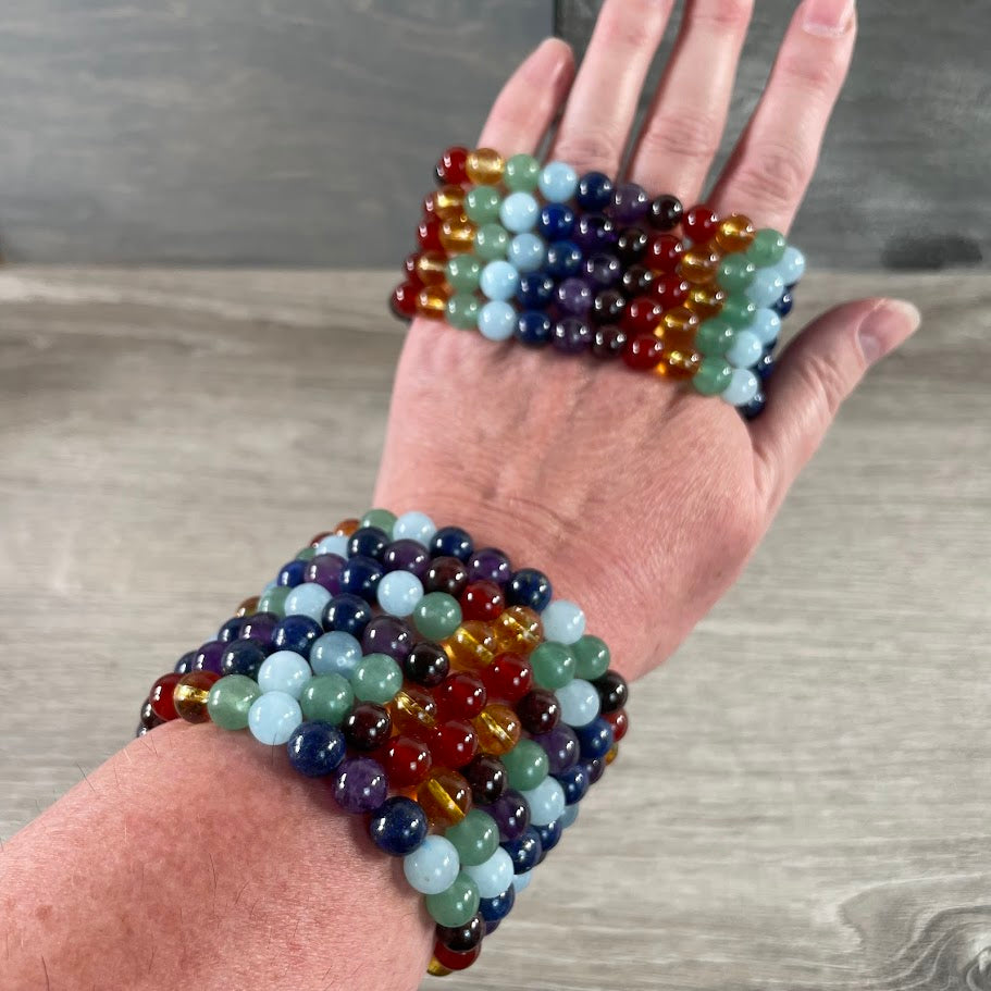 8mm Round Gemstone Beaded Bracelets – Assorted Crystals Bulk