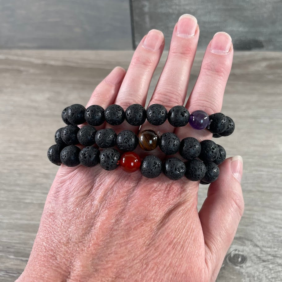 metaphysical shop wholesale lava stone bracelet with gemstone centerpiece