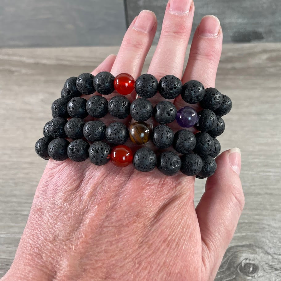 10mm lava stone bracelet with assorted gemstone focal bead wholesale