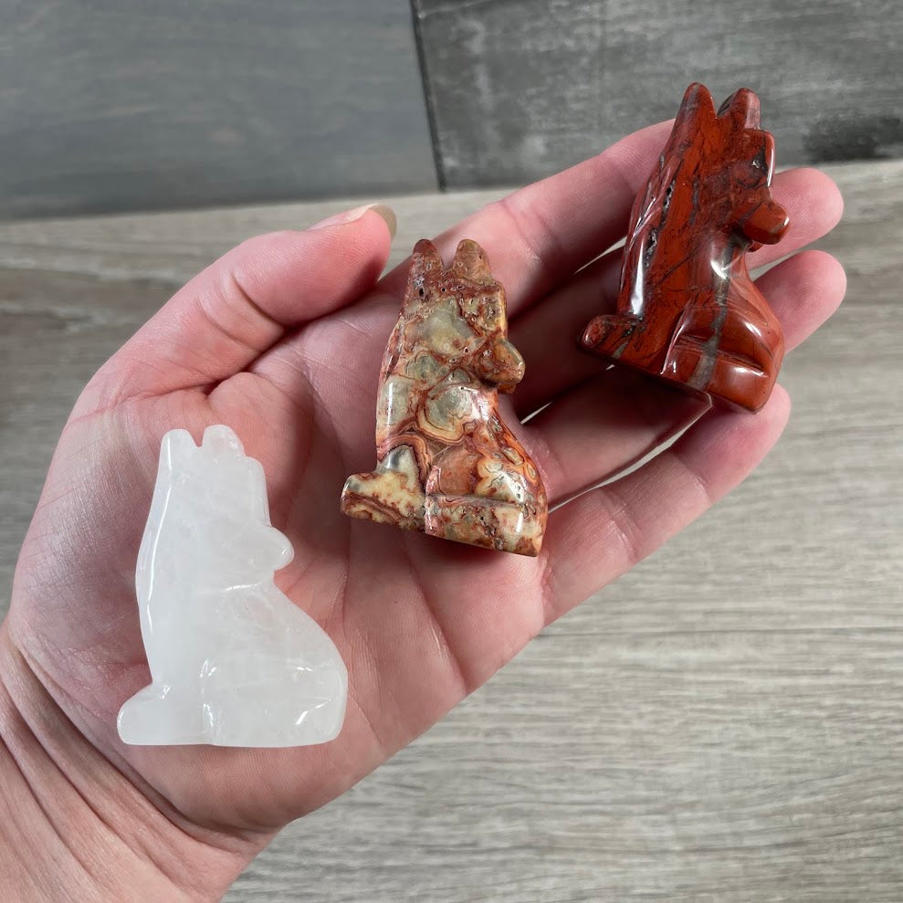Assorted stone coyote animal figurine for wholesale gemstone and metaphysical retail displays