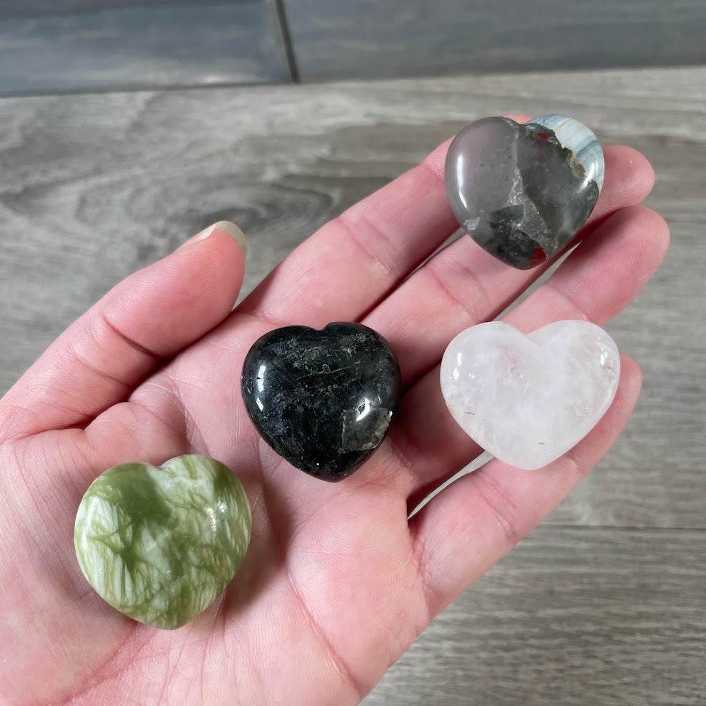 Mixed gemstone heart shaped pocket stones for gift shops
