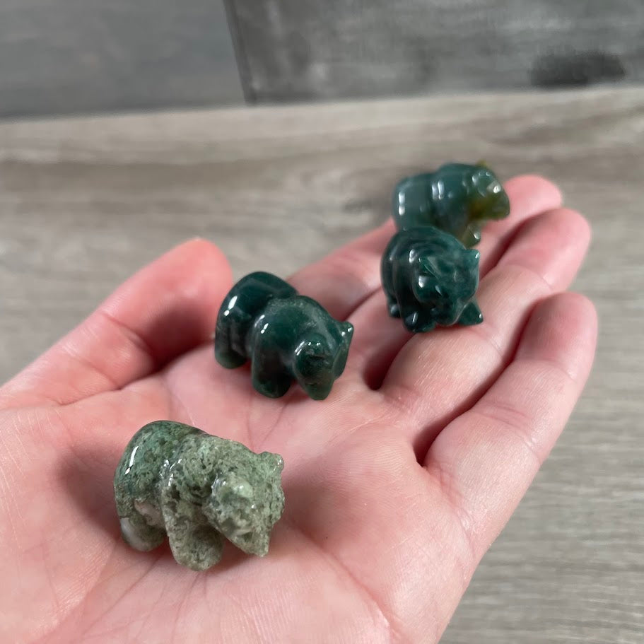 moss agate bear totem crystal carving for resale