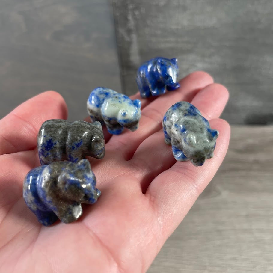 lapis lazuli gemstone bear carving for gift shop crystal collections