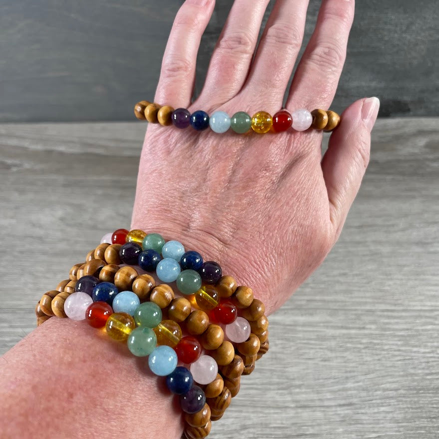 Assorted Gemstone with Wood Beads Bracelet Stretchy String