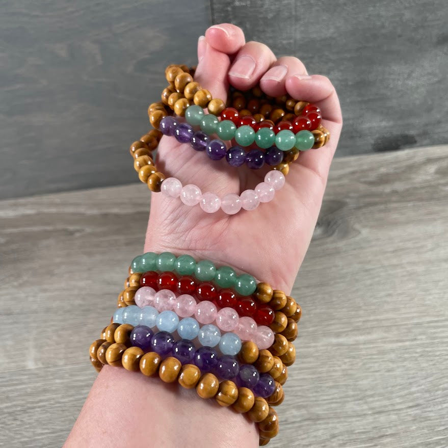 Assorted Gemstone with Wood Beads Bracelet Stretchy String