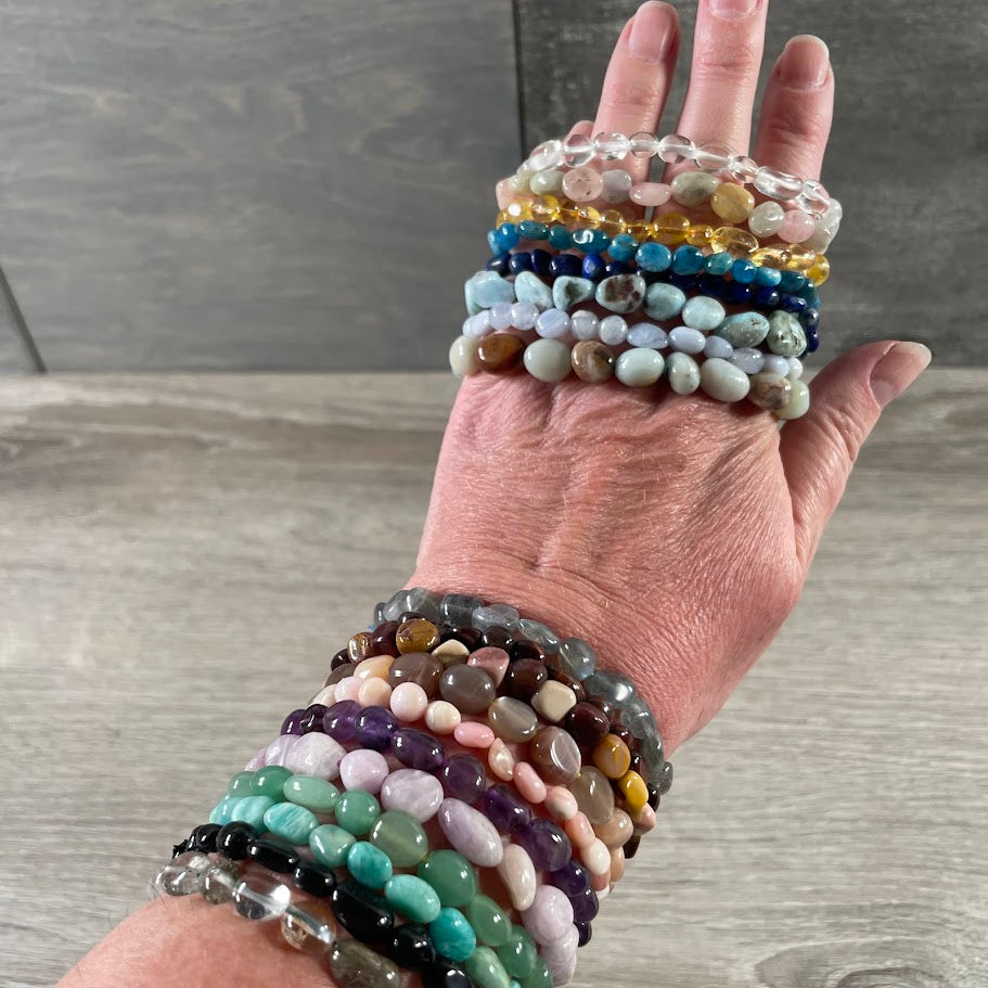 Assorted crystal nugget bracelets for metaphysical stores