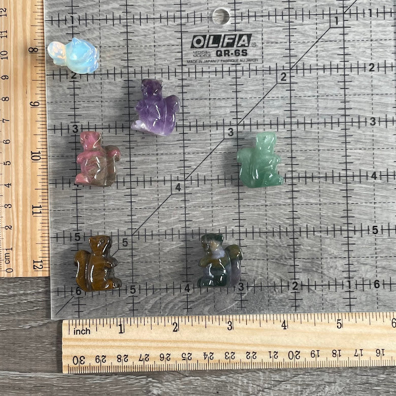 Gemstone Squirrel Figurines Small – Assorted Carved Crystal Animals