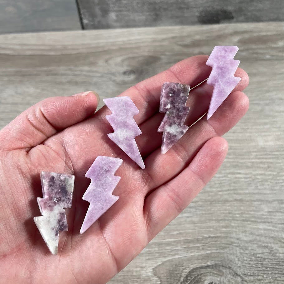 Lepidolite lightning bolt crystal carving