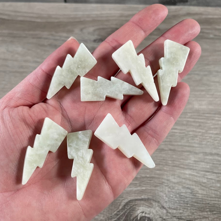 Serpentine gemstone lightning bolt carvings