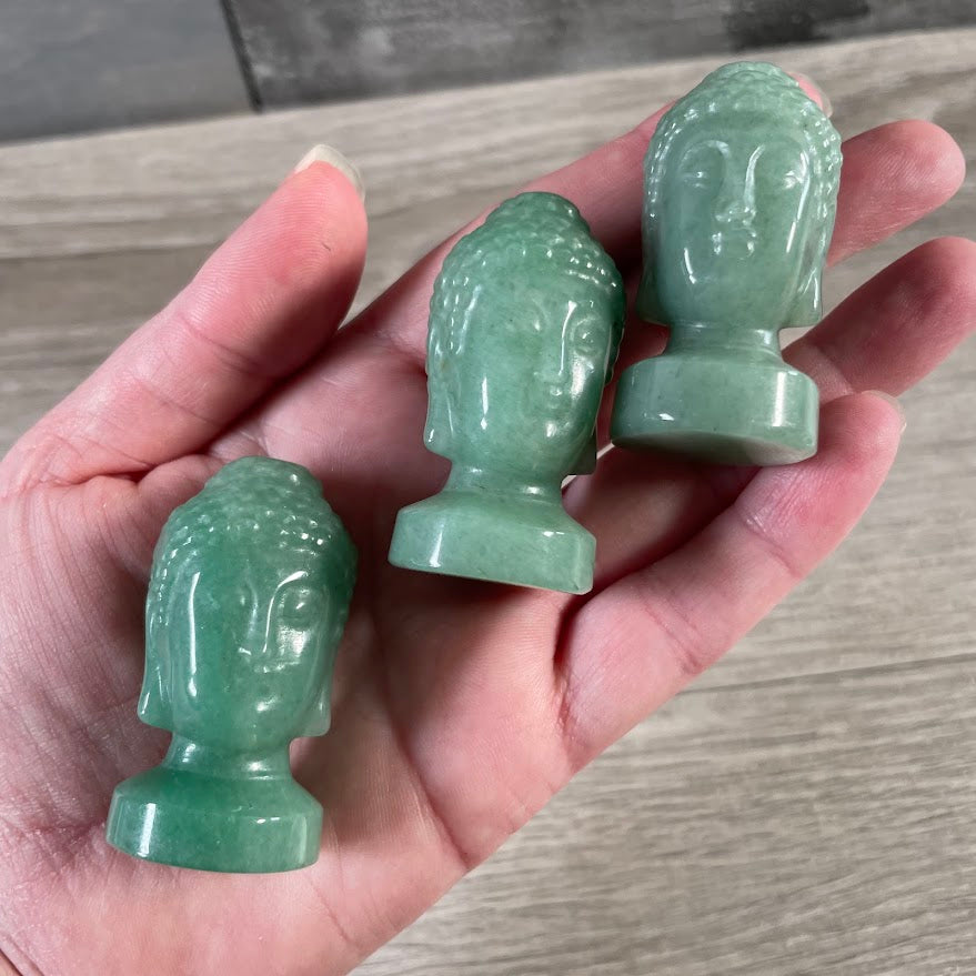 Aventurine decorative Buddha head crystal carving for wellness boutiques