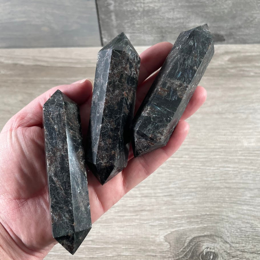Astrophyllite natural crystal points double terminated wholesale wands