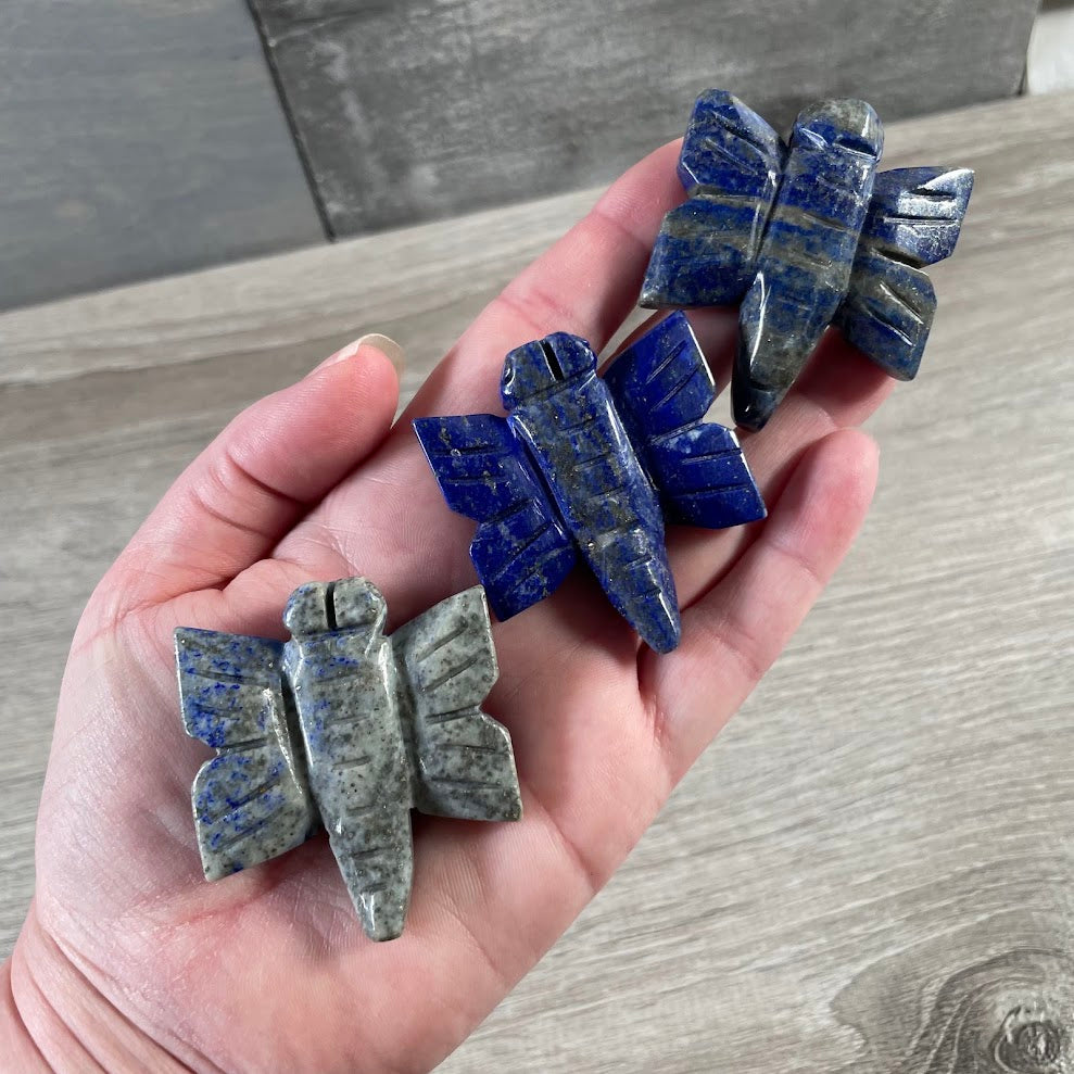 Lapis Lazuli crystal animal carving shaped like a dragonfly