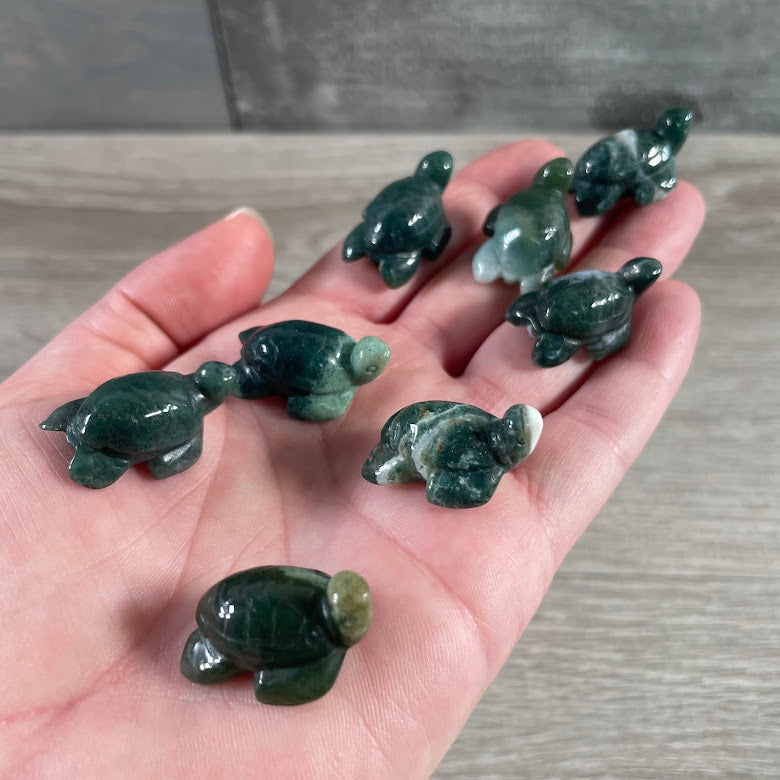 moss agate small gemstone sea turtle figurines for gift shops