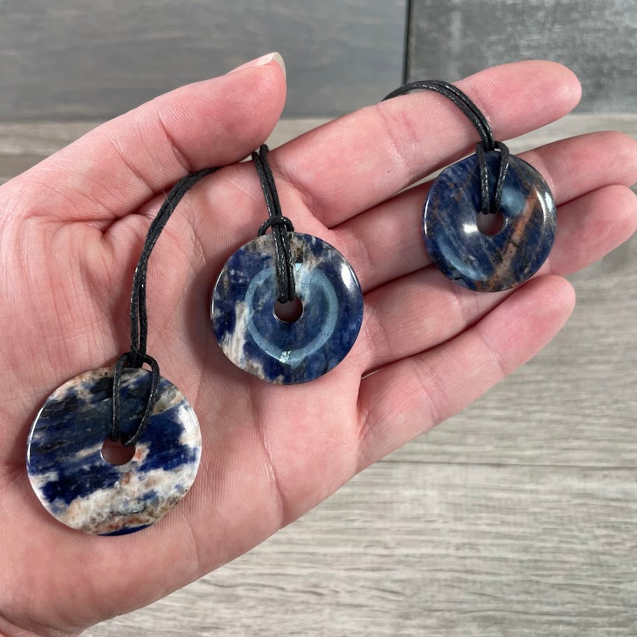 sodalite natural gemstone donut pendant 30mm for jewelry display