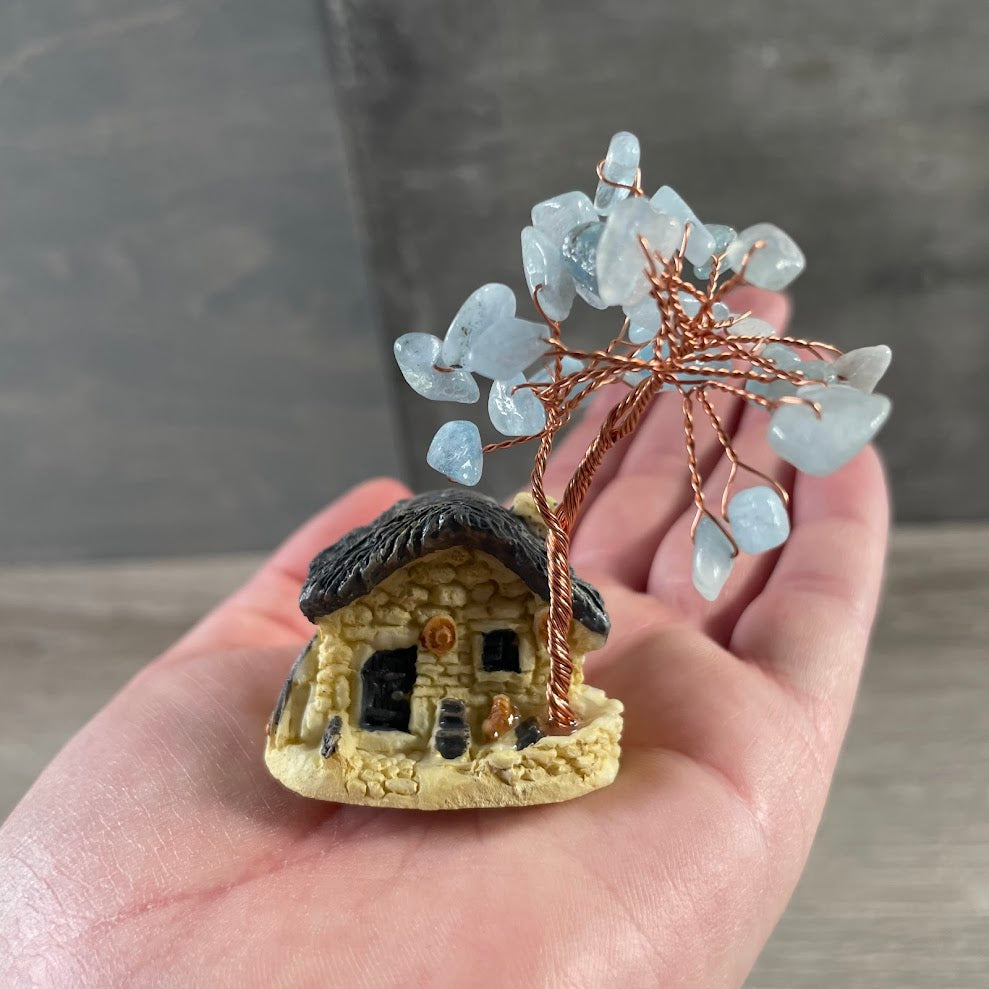 Aquamarine giftable crystal tree fairy house
