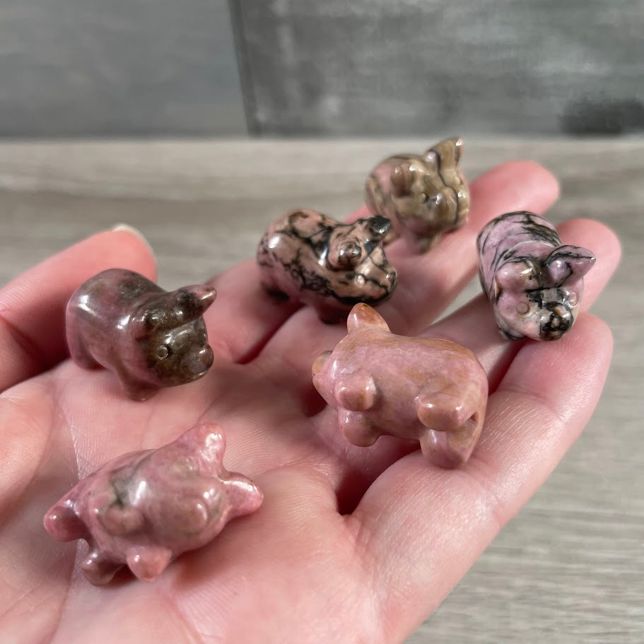 rhodonite gemstone pig statue wholesale