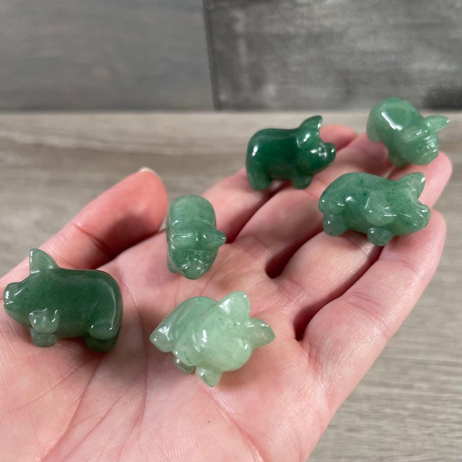 aventurine small crystal animal figurines pig carving set