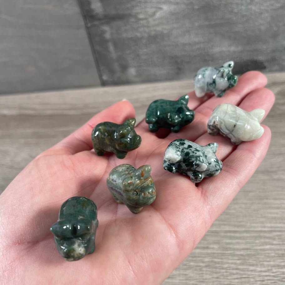 moss agate gemstone pig statue spiritual prosperity good luck décor