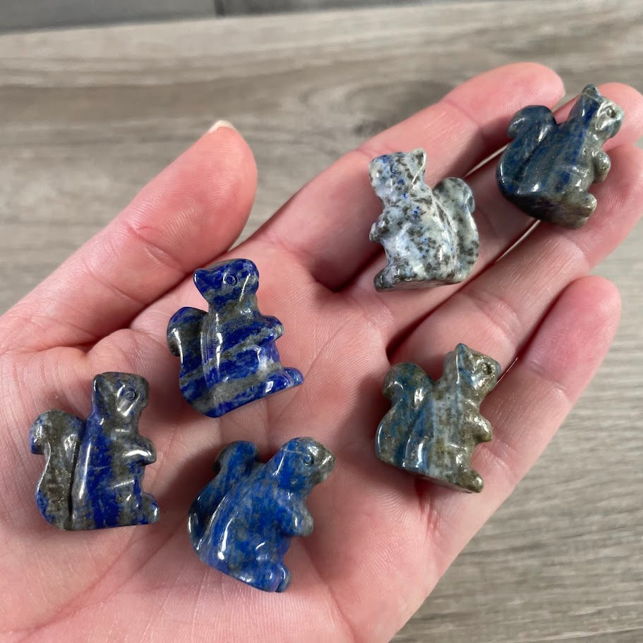 Gemstone Squirrel Figurines Small – Assorted Carved Crystal Animals