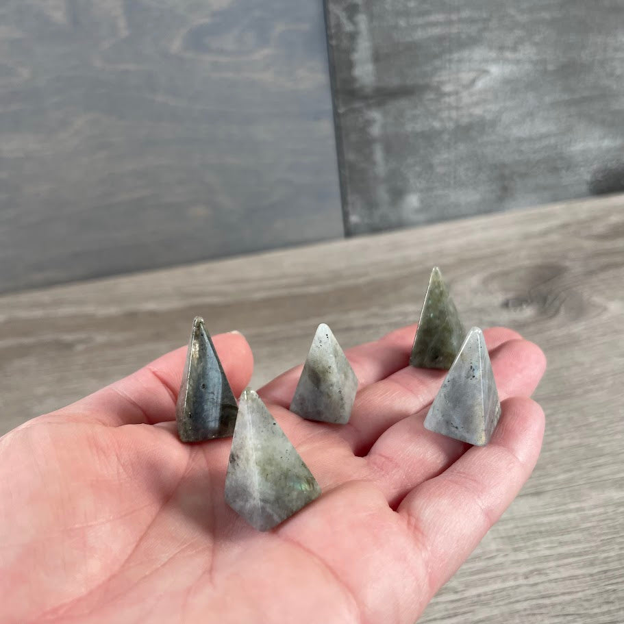 labradorite crystal energy pyramid for retail display