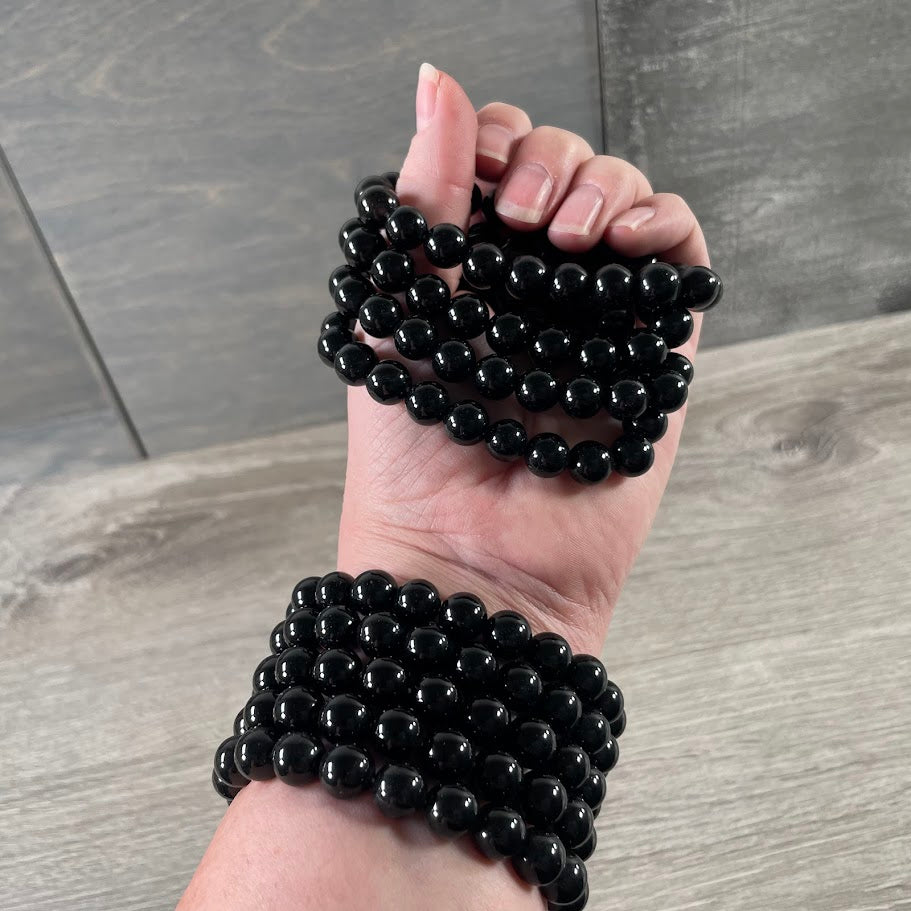 obsidian 10mm crystal beaded bracelet wholesale metaphysical shop