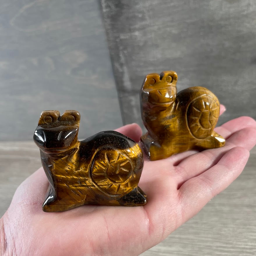 Tiger eye crystal animal carving with natural stone variation