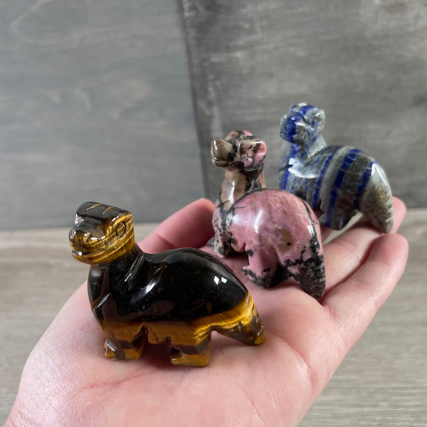 Medium brachiosaurus crystal figurine carved from natural gemstone