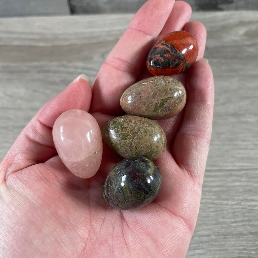 Crystal egg carvings for metaphysical retail