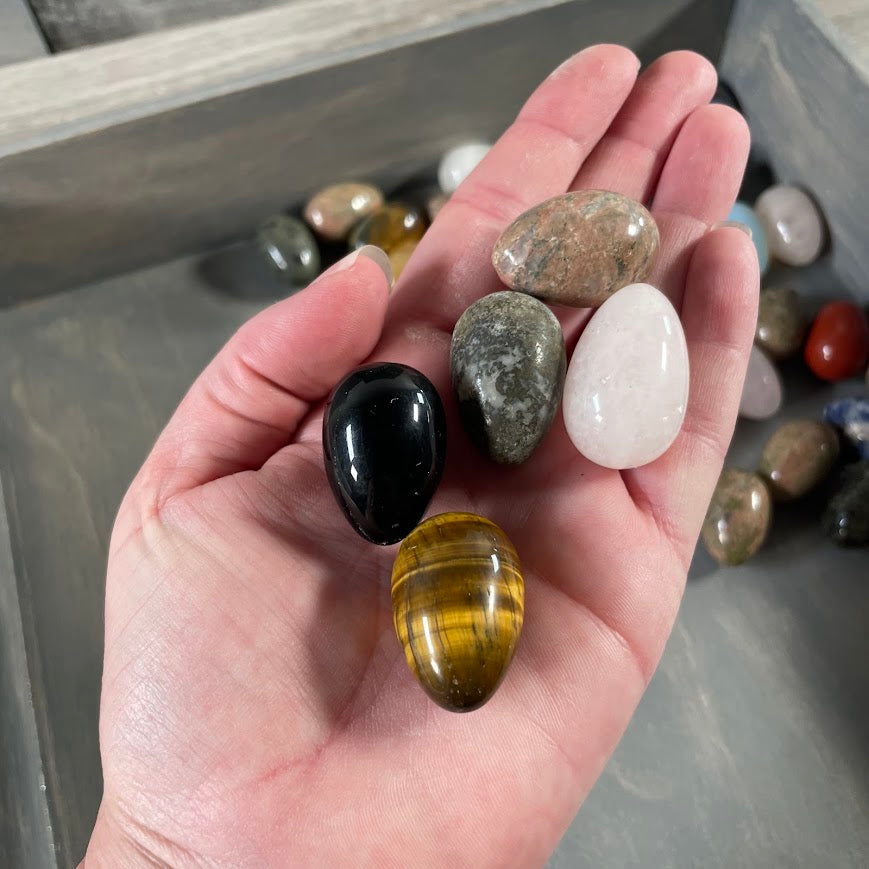 Shop small gemstone eggs in assorted stones for gift shops