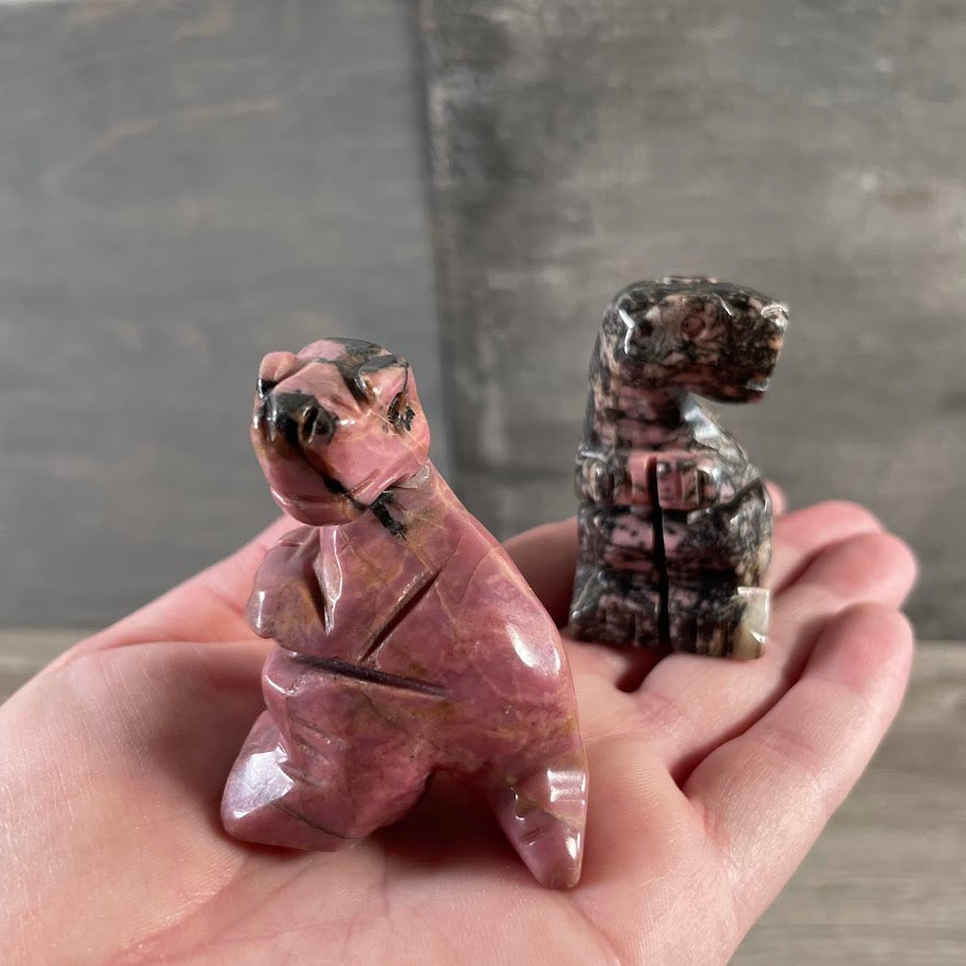 Rhodonite T-Rex figurine toy for dinosaur party favors and retail gift displays