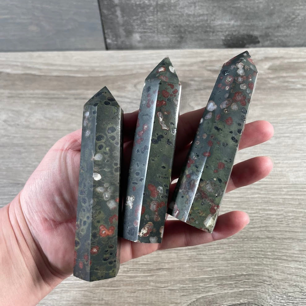 Plumb blossom jasper bulk crystal obelisks retail ready display pieces