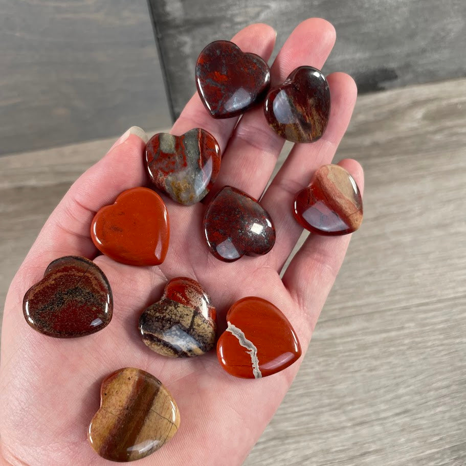 red jasper flat heart carvings crystals bulk wholesale