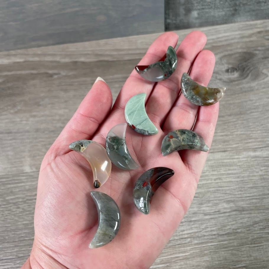 Gemstone Moons Assorted  – 1 Inch Crescent Moon Carvings