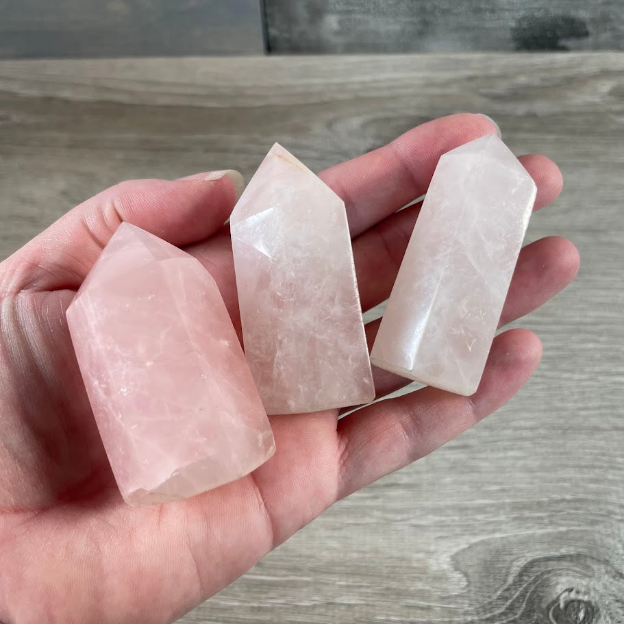 rose quartz gemstone obelisks for meditation and altar use