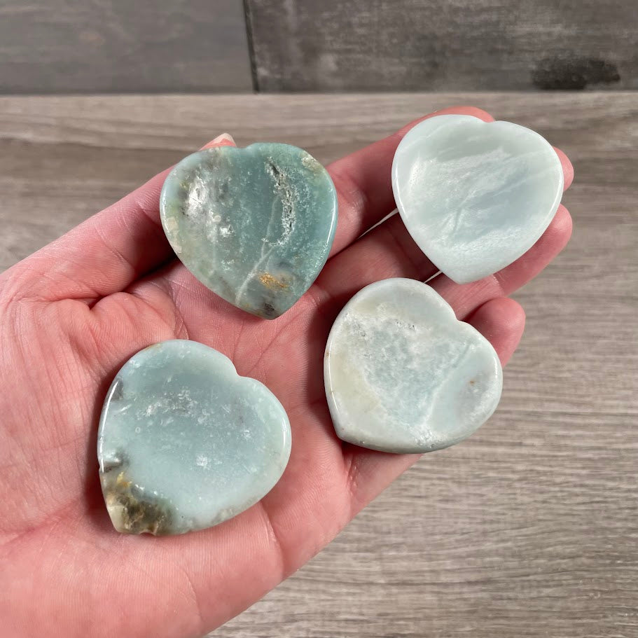 amazonite crystal heart display for retail stores