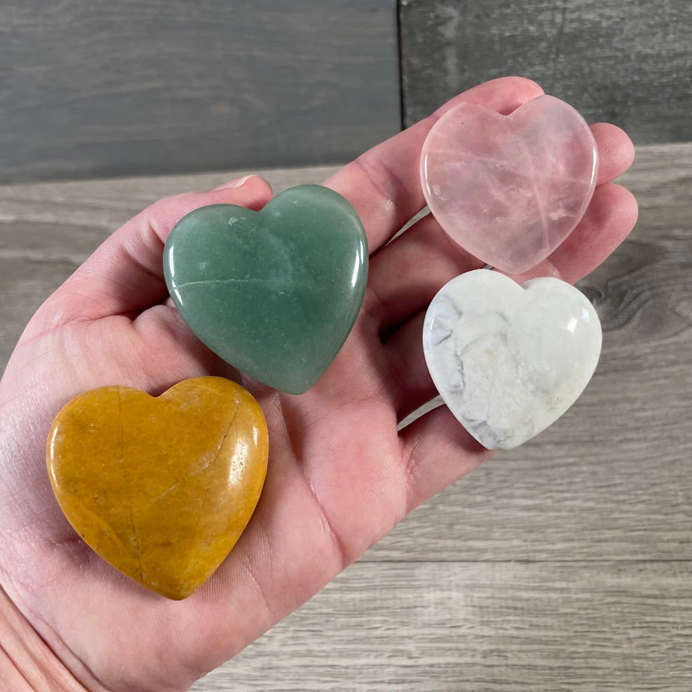 Large heart shaped crystals in assorted stones