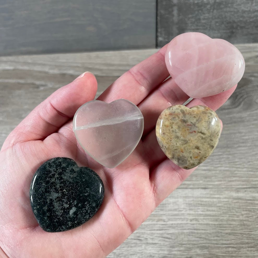 Mixed crystal hearts for metaphysical retail displays