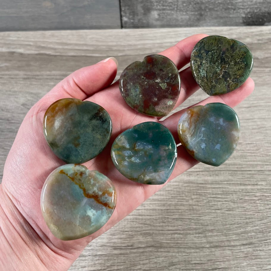 moss agate heart shaped worry stone