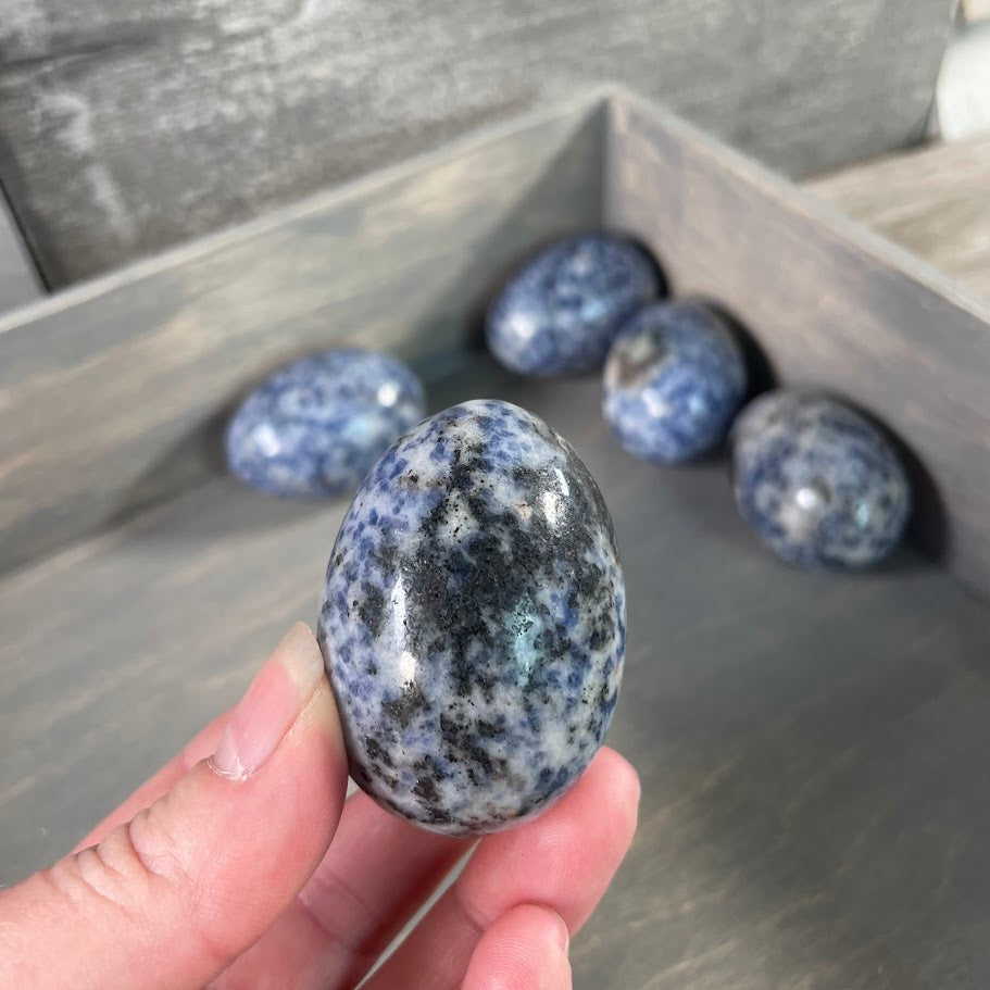 blue spot polished gemstone egg spiritual décor piece