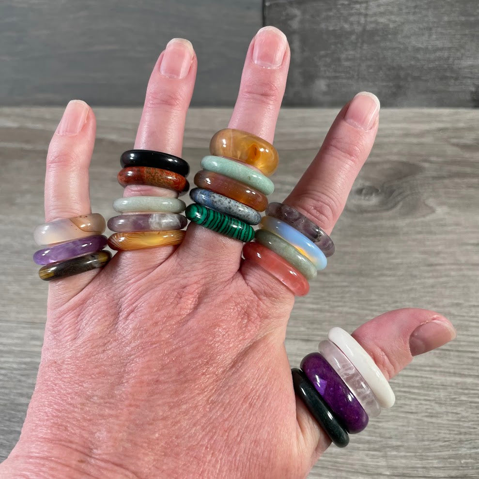Assorted gemstone rings in mixed sizes for wholesale crystal jewelry displays