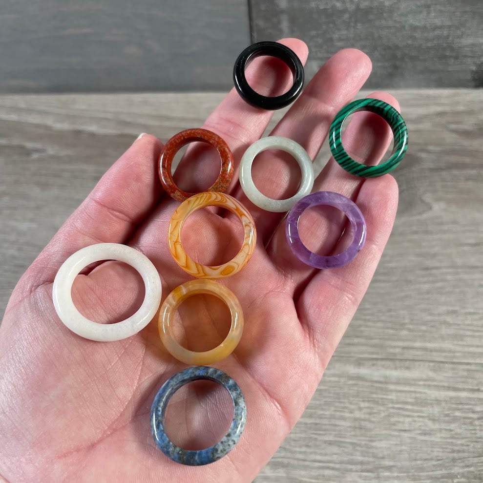 Assorted crystal rings in various sizes for resale and jewelry displays