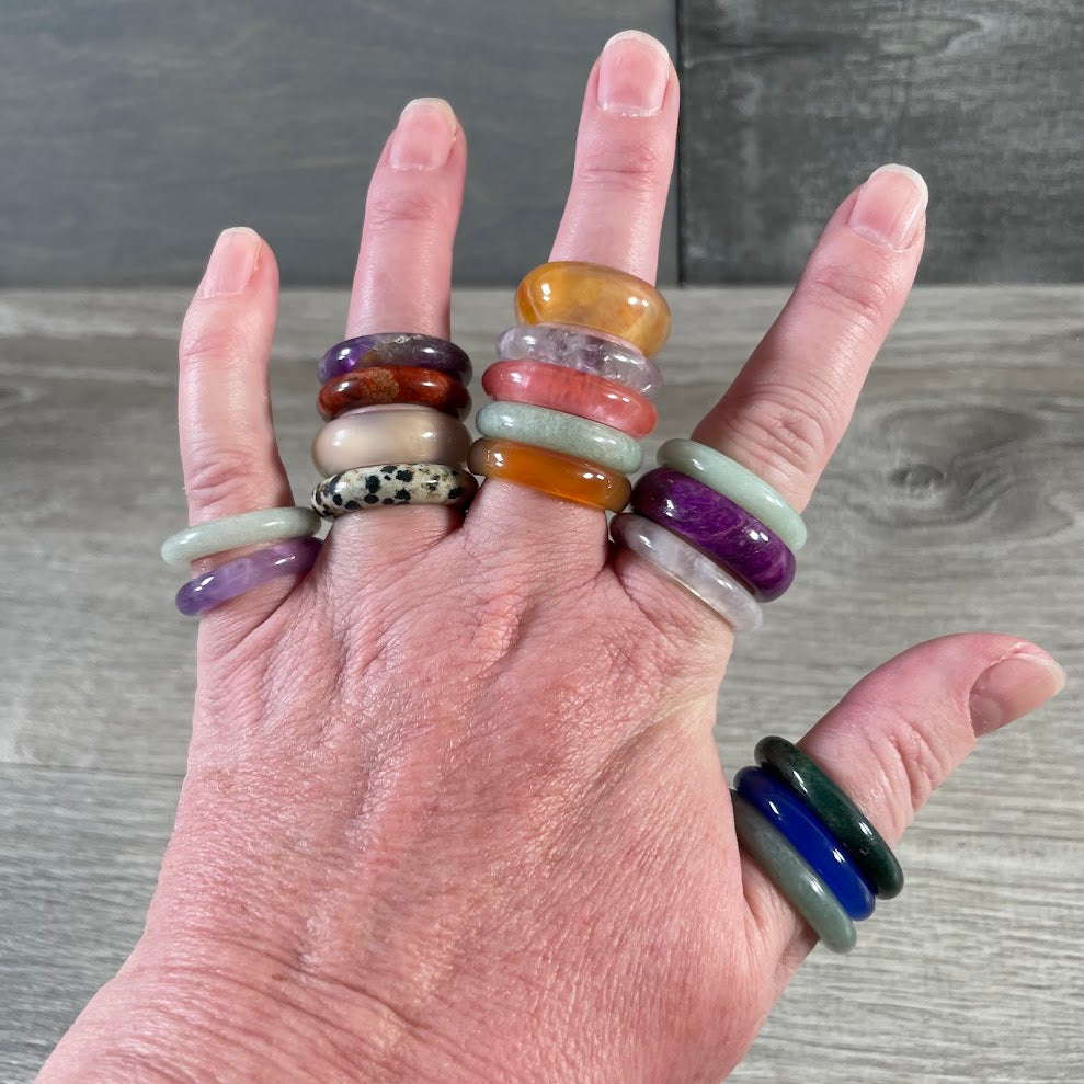 Wholesale assorted gemstone rings with natural stone colors and patterns