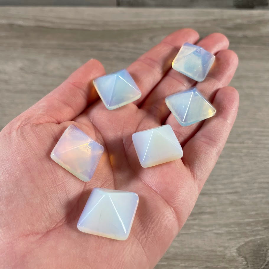 opalite chakra stone pyramid for spiritual wellness