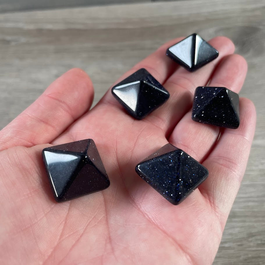blue goldstone small pyramid crystal for manifestation rituals