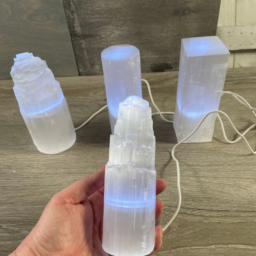 assorted selenite lamps glowing white crystal decor wholesale