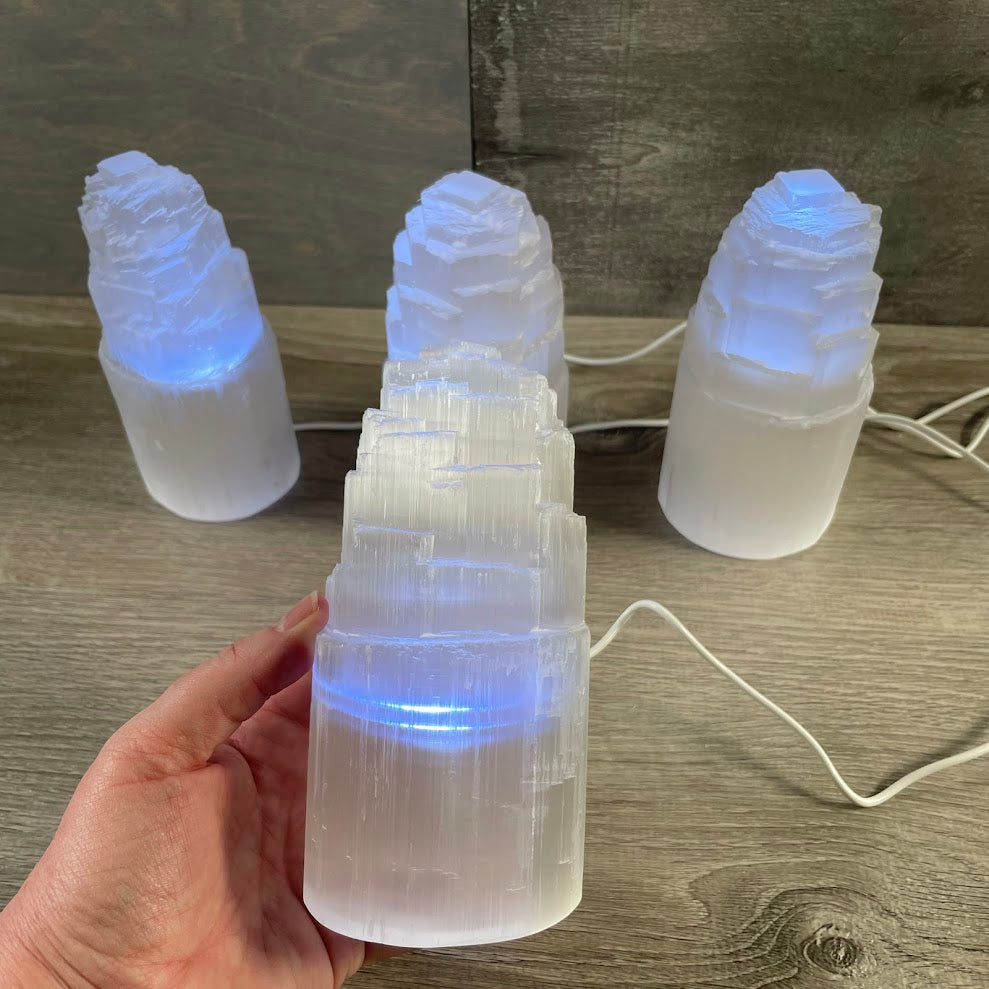 white selenite lamp spiritual home decor