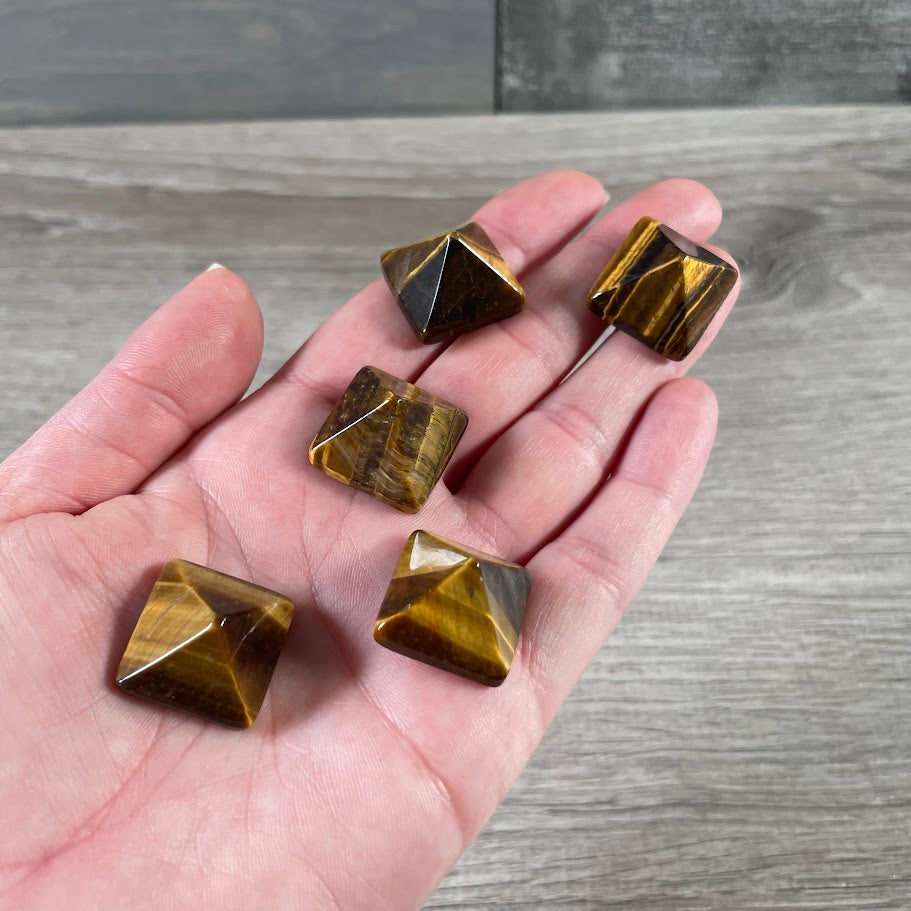 tiger eye pyramid-shaped crystal for energy balancing