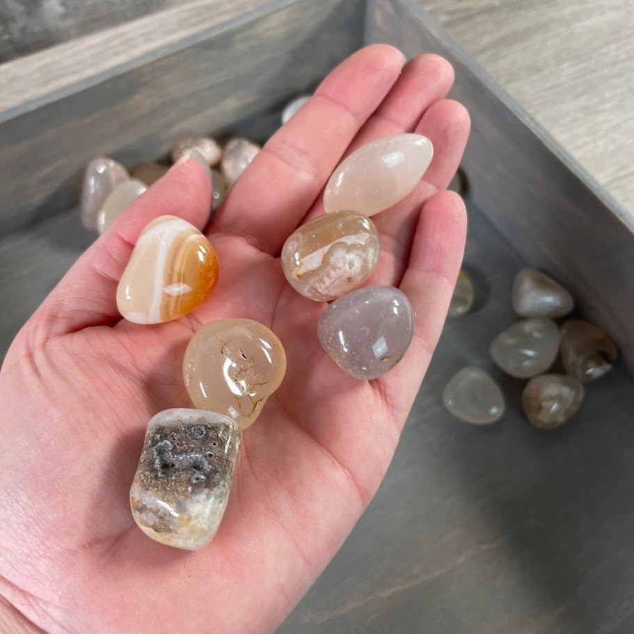 Wholesale Flower Agate Tumbled Stones - 1 LB Bulk Lot