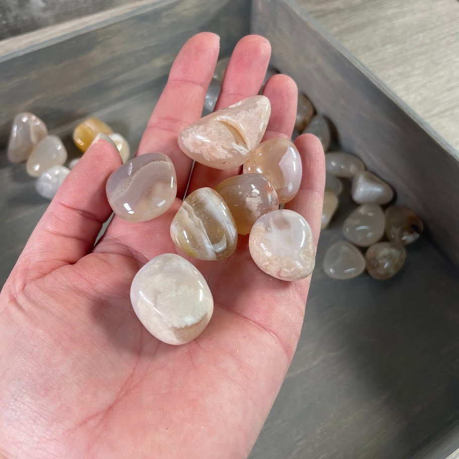 Wholesale Flower Agate Tumbled Stones - 1 LB Bulk Lot